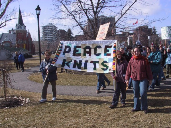 "Peace Knits banner."